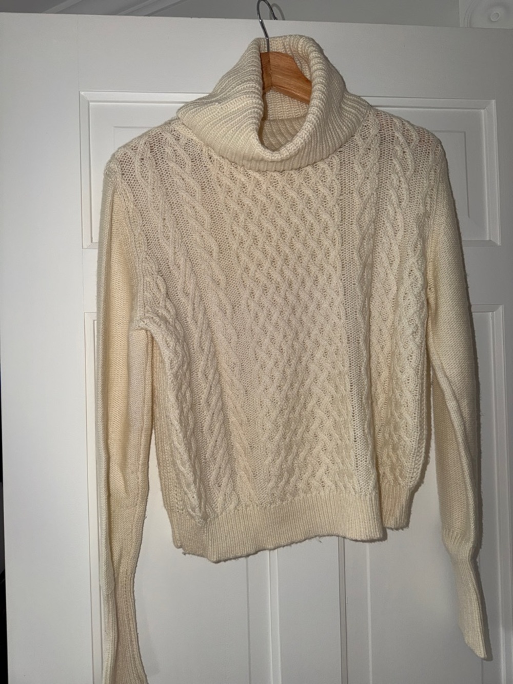 Saks Fifth Avenue Cream Cable Knit Turtleneck Sweater